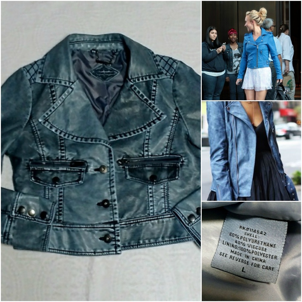 JOUJOU VEGAN LEATHER INDIGO CROP MOTTO JACKET SZ L